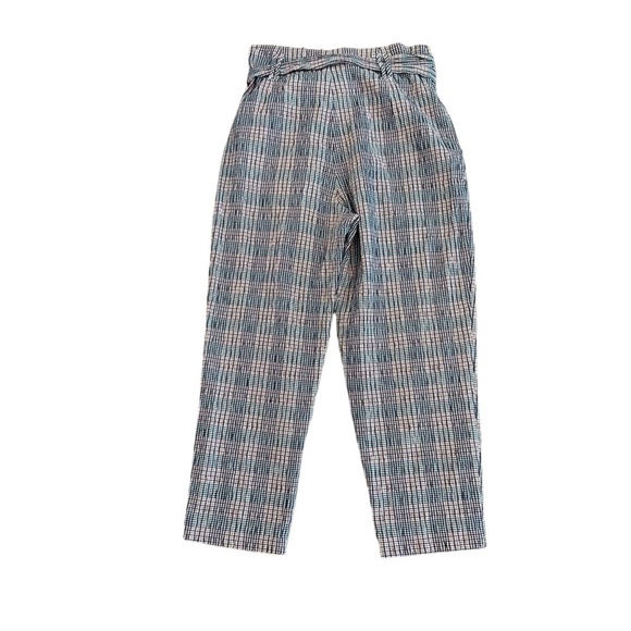 Anthropologie seersucker high waisted cropped ankle pants belted waist plaid - Picture 6 of 16